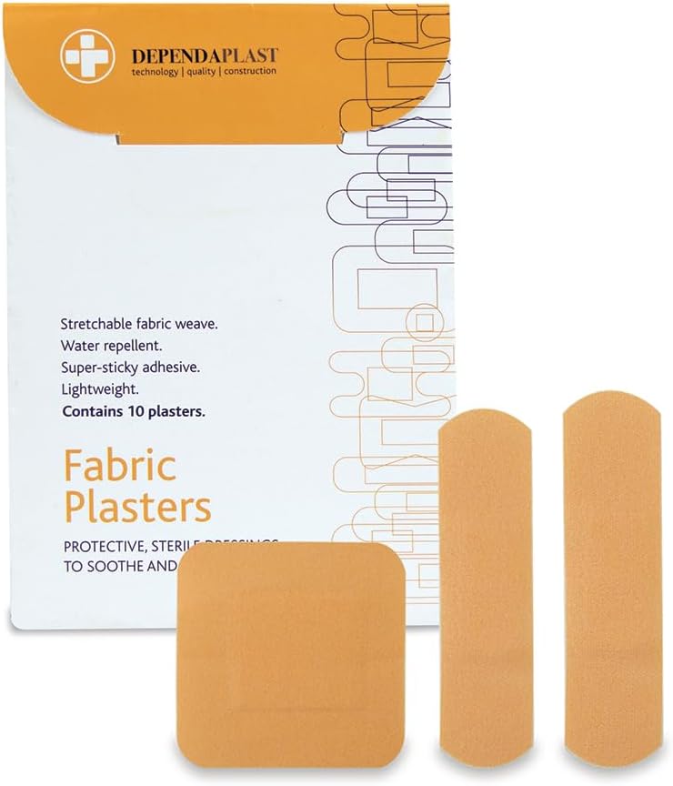 Dependaplast Fabric Plasters LatexFree Extra Flexible Fabric LowAllergy Adhesive Washproof WaterRepellent Coating Lightweight Stretchable for AllDay Comfort Assorted Pack of 10 - Image 1