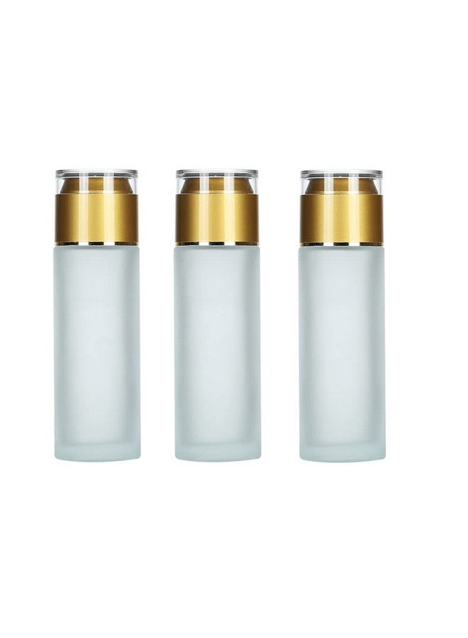 Quupy 3Pcs 50Ml1.7Oz Frosted Glass Lotion Bottle With Gold Acrylic Lid Cover Travel Cosmetics Sample Storage Containers Jars Pot Vial Case Holder Dispenser For Essence Cream Serums Oil Moisturizers - Image 1