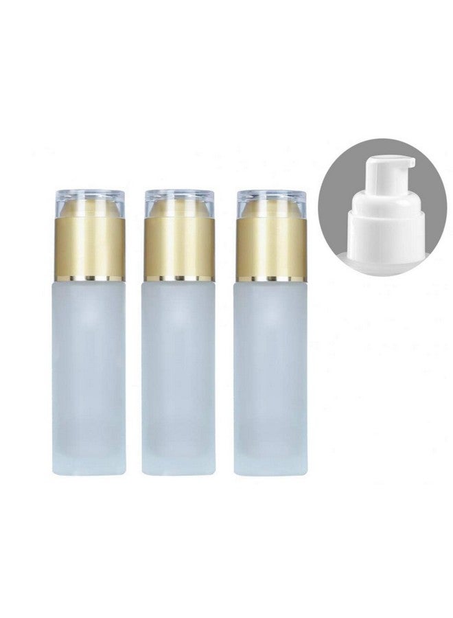 Quupy 3Pcs 50Ml1.7Oz Frosted Glass Lotion Bottle With Gold Acrylic Lid Cover Travel Cosmetics Sample Storage Containers Jars Pot Vial Case Holder Dispenser For Essence Cream Serums Oil Moisturizers - Image 2
