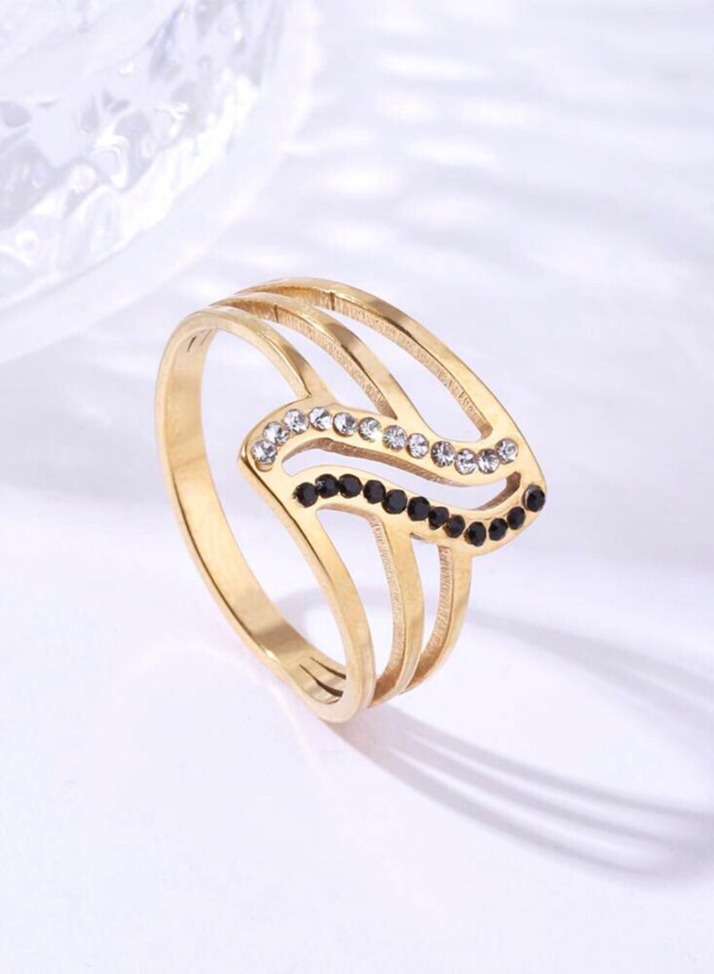 بلو لاين خاتم نسائي أنيق من الاستانلس ستيل مطلي باللون الذهبي مقاس 7 - Image 1