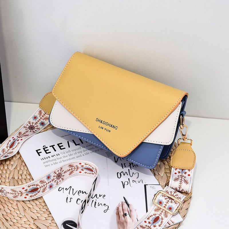 A Generation Of New Pu Domestic Korean Fashion Stitching Small Square Bag Trend Contrast Color Messenger Bag - Image 3
