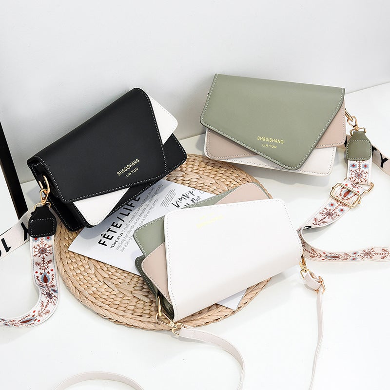 A Generation Of New Pu Domestic Korean Fashion Stitching Small Square Bag Trend Contrast Color Messenger Bag - Image 2