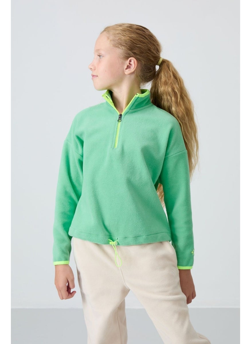 Tommy Life - Water Green Thick Soft Texture Standard Fit Embroidered Polar Fleece Girls Sweatshirt - 75151 - Image 1