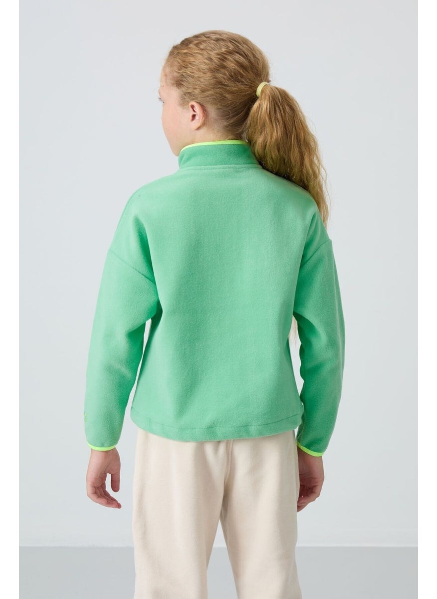 Tommy Life - Water Green Thick Soft Texture Standard Fit Embroidered Polar Fleece Girls Sweatshirt - 75151 - Image 1