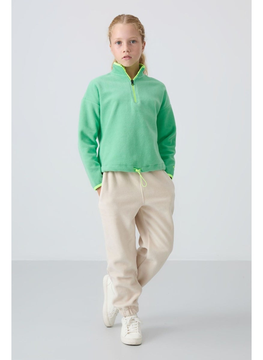 Tommy Life - Water Green Thick Soft Texture Standard Fit Embroidered Polar Fleece Girls Sweatshirt - 75151 - Image 1