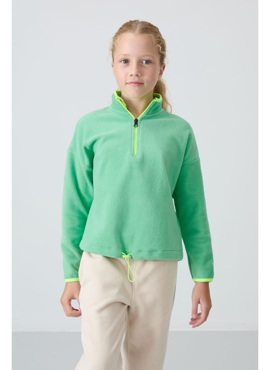 Tommy Life - Water Green Thick Soft Texture Standard Fit Embroidered Polar Fleece Girls Sweatshirt - 75151 - Image 1