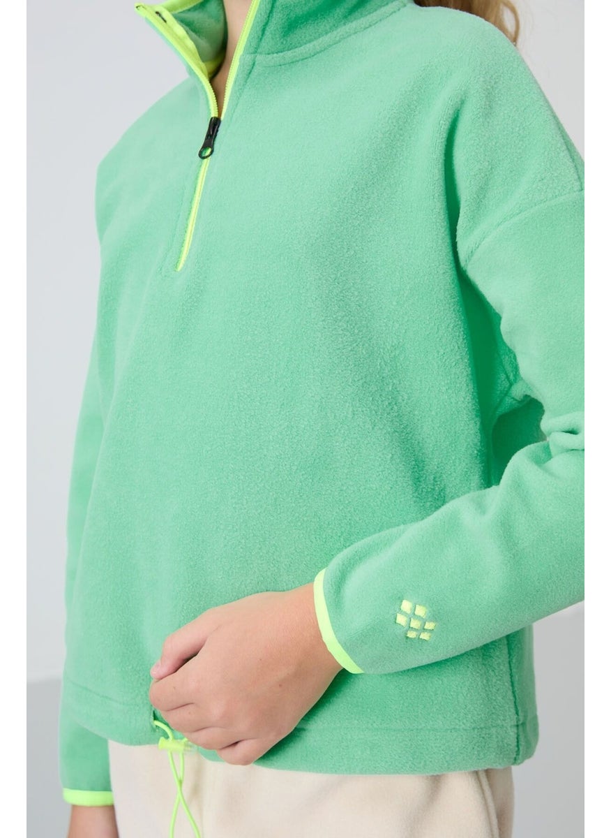 Tommy Life - Water Green Thick Soft Texture Standard Fit Embroidered Polar Fleece Girls Sweatshirt - 75151 - Image 1