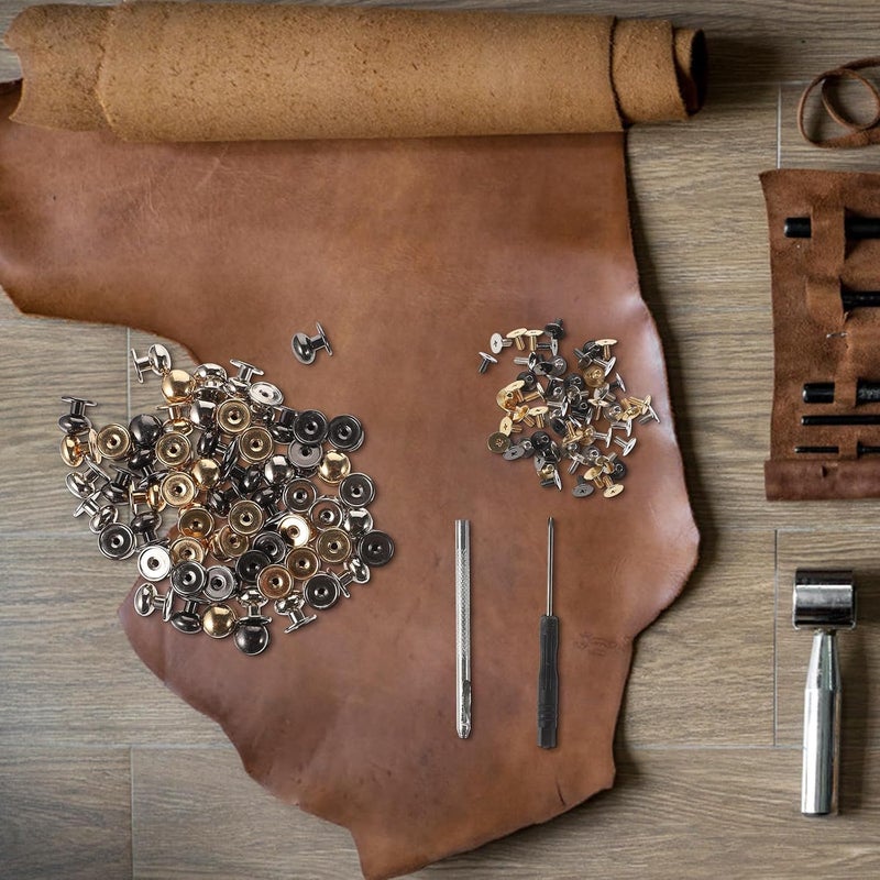 JEWEDECO 60 Sets Brass Rivet Studs with Ring Leather Fasteners Mini Rivet Screws DIY Craft Accessories Kit with Screwdriver for Leathercraft, Luggage, and Belt Repair - Image 3