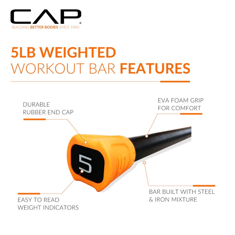 CAP Barbell Weighted Body Bar, 5 LB, Orange, 5 Pounds - Image 3
