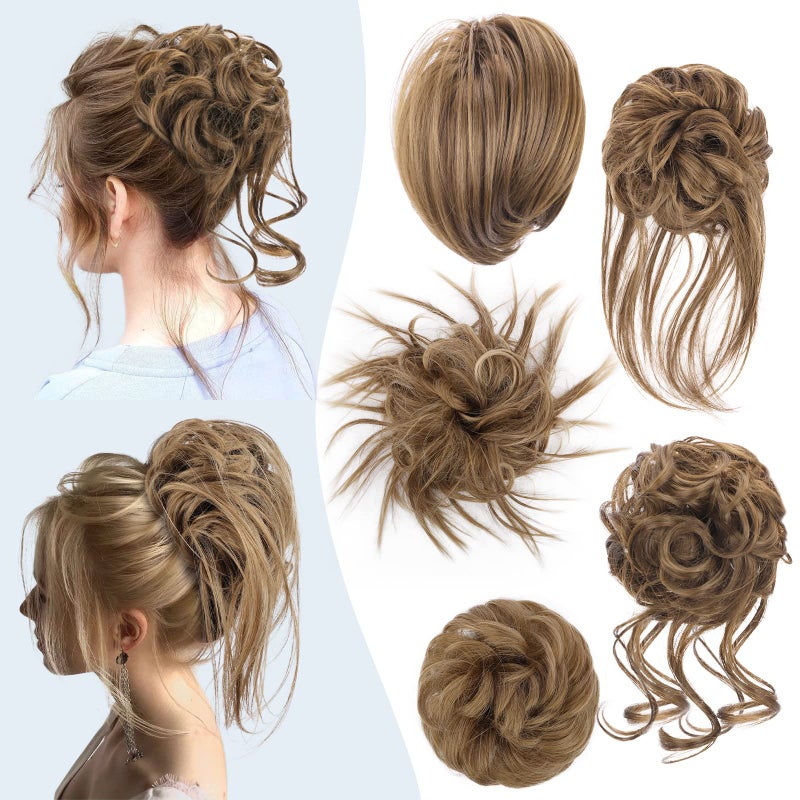 HMD 5 Pieces Messy Hair Bun Hairpiece Tousled Updo for Women Hair Extension Ponytail Scrunchies with Elastic Rubber Band Long Updo Messy Hairpiece Hair Accessories Set for Women1224