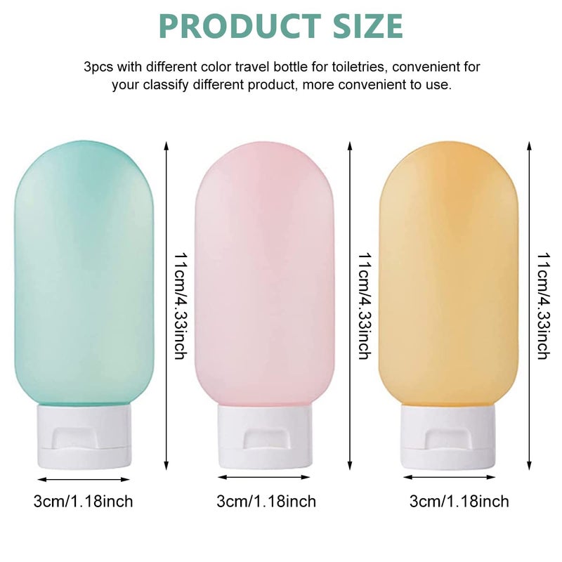 M'AYCREATE MAYCREATE® 3pcs Travel Bottles - 60ml Plastic Squeeze Bottles, Leakproof Travel Kit for Toiletries, Multicolor - Image 2