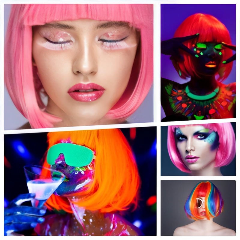 LIULIUBTY Short Bob Hair Wigs Straight with Flat Bangs Synthetic Colorful Cosplay Daily Party Neon Wig for Women + Free Wig Cap 12" Natural As Real (Mixed color) - Image 4
