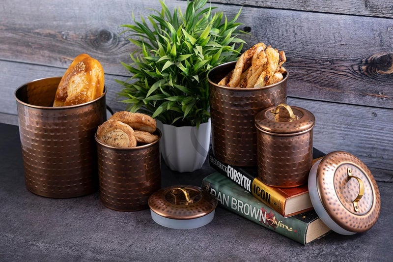 ALCU Antique Copper Plating Kitchen Storage Canister Set Includes Large Medium Small Extra Small Sizes Kitchen Organiser Condiment storage Set of 4 - Image 4