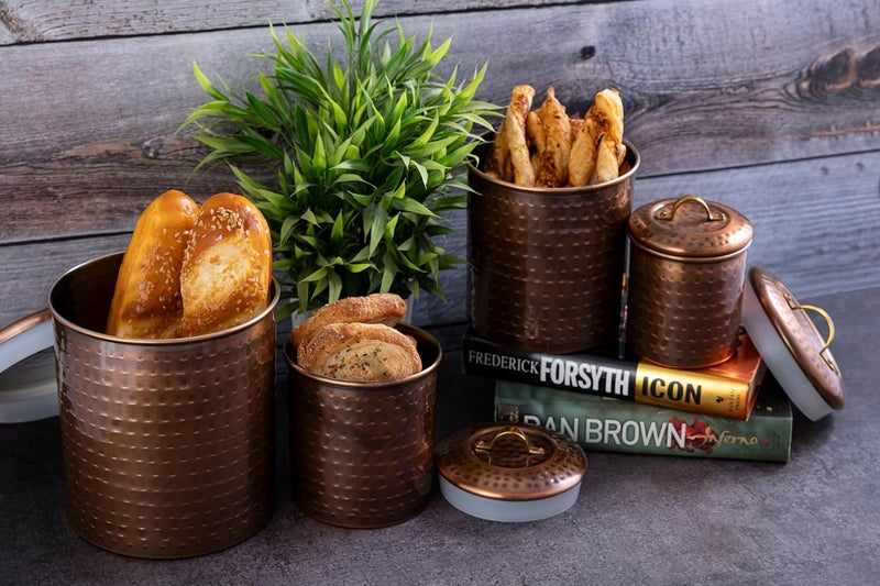 ALCU Antique Copper Plating Kitchen Storage Canister Set Includes Large Medium Small Extra Small Sizes Kitchen Organiser Condiment storage Set of 4 - Image 5