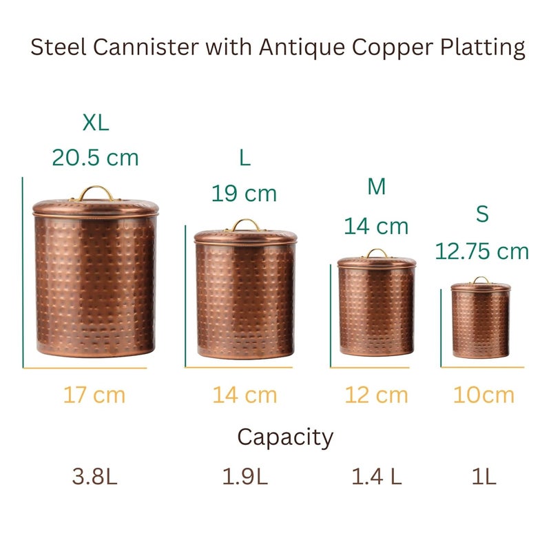 ALCU Antique Copper Plating Kitchen Storage Canister Set Includes Large Medium Small Extra Small Sizes Kitchen Organiser Condiment storage Set of 4 - Image 3