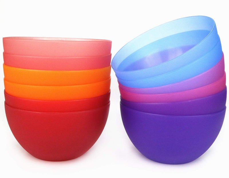 KXWARE Plastic Bowls set of 12  Unbreakable and Reusable 32oz6 inch Plastic CerealSoupSalad Bowls in 6 Assorted Color  Dishwasher Safe BPA Free