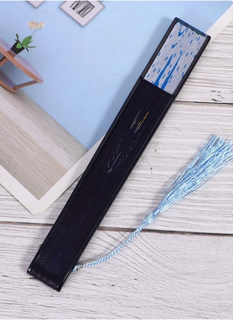 Folding Fan, Handheld Fans, Cat Cartoon Kung Fu Fan Elegant Chinese Japanese Style for Women Men, Silk Folding Fans with Bamboo Frames for Dancing Cosplay Wedding Party Props Decoration (Blue)