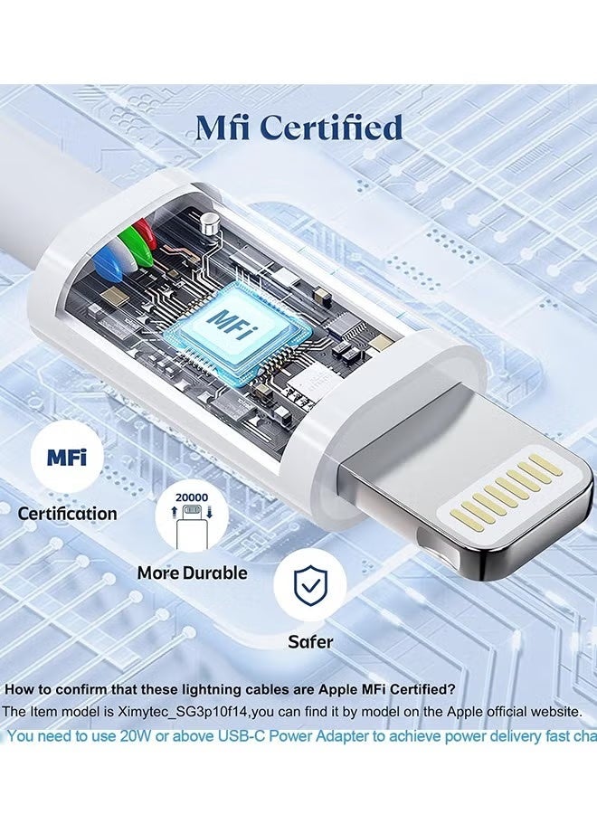 فوسيبورو كابل شحن iPhone 2M [معتمد من MFi] كابل شحن USB C إلى Lightning شحن سريع PD 20W كابل شحن iPhone لأجهزة iPhone 14/14 Pro/14 Plus/14 Pro Max و iPad Pro و iPhone 8-13 جميع السلاسل - Image 3