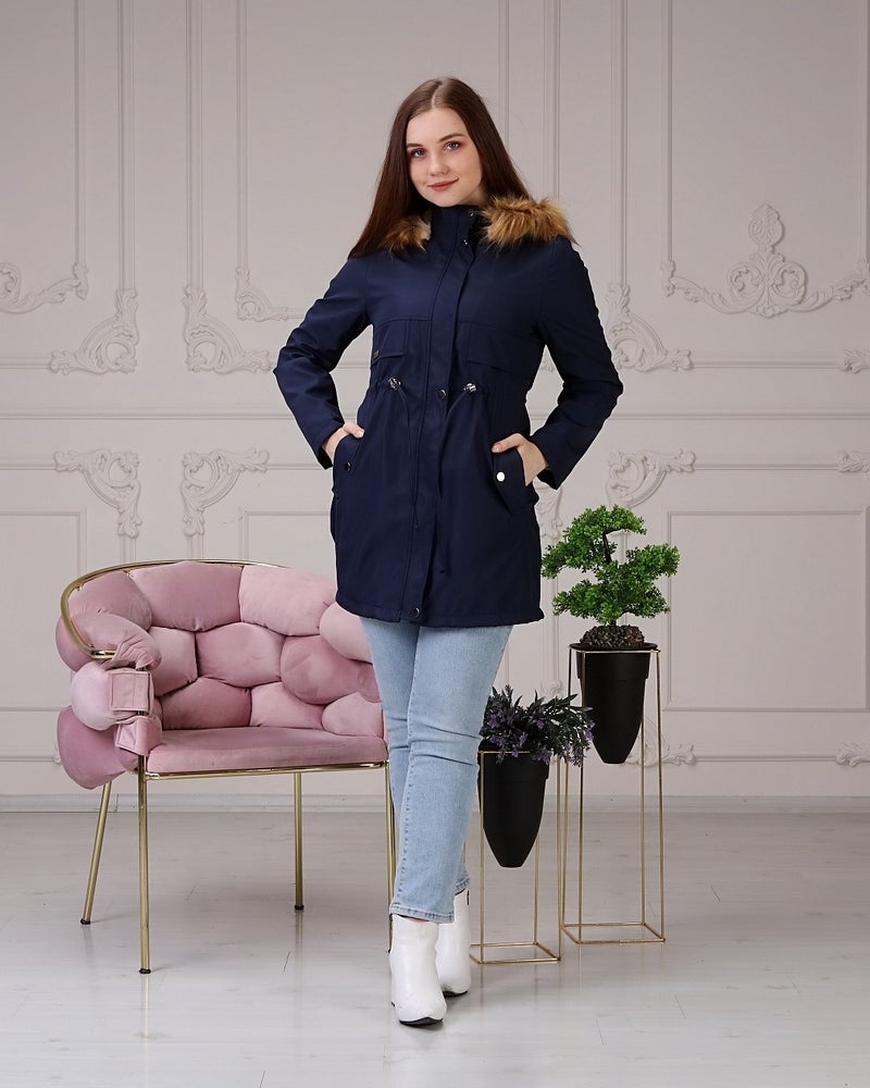 Vibeys Collection Navy Blue Fur Lined and Waterproof Plus Size Women's Winter Coat & Jacket - Image 5