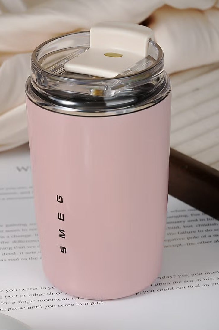 smeg Travel Coffee Smeg Mug, 350ml Insulated Beverage Cup With Leakproof Lid, Long Lasting Coffee Tumbler With Lid And Straw, Travel Coffee Thermos Pink  - Image 1