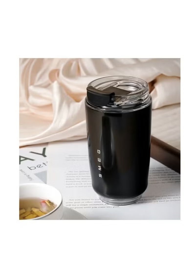 smeg Travel Coffee smeg Mug, 320ml Insulated Beverage Cup With Leakproof Lid, Long Lasting Coffee Tumbler With Lid And Straw, Travel Coffee Thermos Black - Image 2
