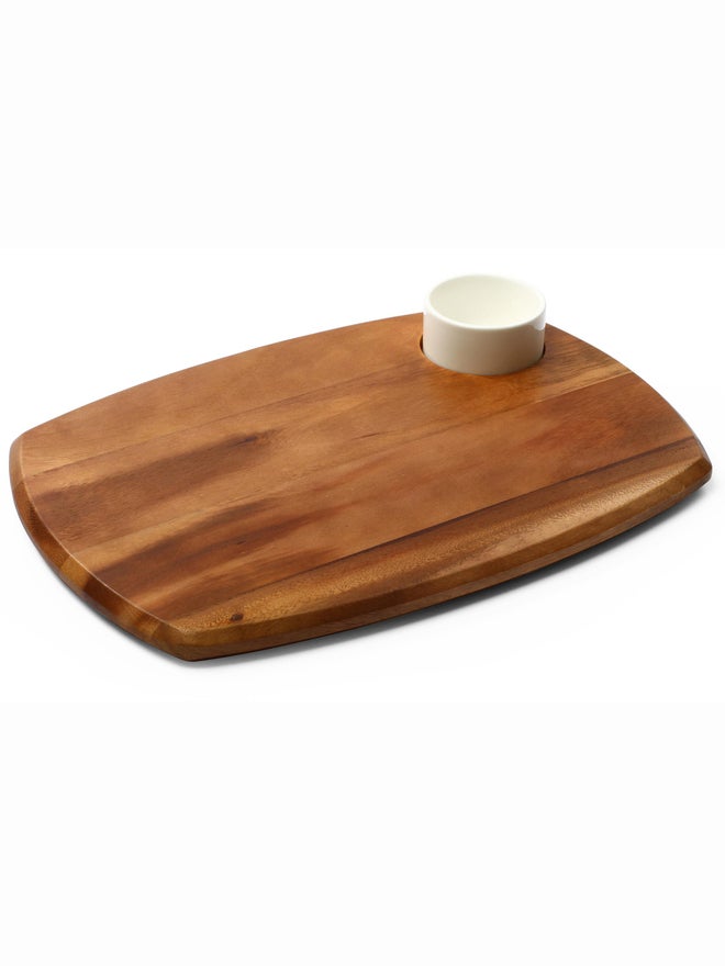 Billi Wooden Serving Board with Ceramic Dip Bowl
