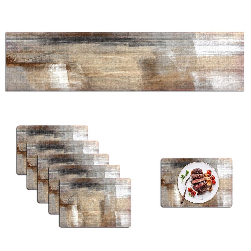 Mcalk Brown Table Runner and Placemats Set of 6 Pieces Beige Placemats Modern ArtAbstract Art Cloth Place Mats Indoor for KitchenWashable Placemats Linen Material for Dining Table
