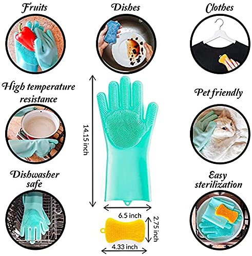 Bagonias Magic Silicone Dish Washing Gloves, Silicon Cleaning Gloves, Silicon Hand Gloves for Kitchen, Pet Grooming, Great for Washing Dishes, Cars, Bathrooms, Floor Cleaning (Multicolor, 1 Pair) - Image 3