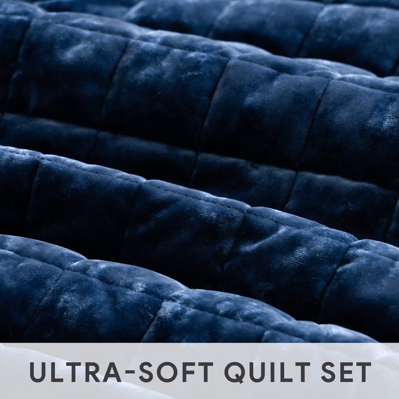 RECYCO Luxury Velvet Quilt Set King Size, Lightweight Velvet Comforter Set, Oversized Bedspread Coverlet Quilted Bedding Set, with 2 Matching Pillow Shams, for All Season, Navy Blue - Image 4