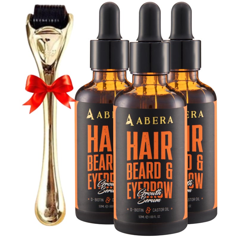 Abera Hair Growth Serum  Natural Regrowth Treatment for Hair  Beard with Biotin  Castor Oil Economy Combo 3 Serums  Gift