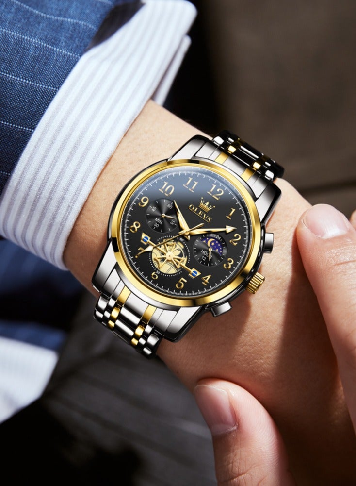 أوليفز ساعة OLEVS 2900 Moon Phase للرجال من الفولاذ المقاوم للصدأ ومضادة للماء وعصرية بهيكل عظمي وساعة كوارتز كرونوغراف للرجال - Image 5