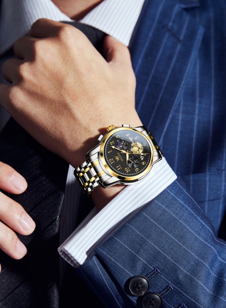 أوليفز ساعة OLEVS 2900 Moon Phase للرجال من الفولاذ المقاوم للصدأ ومضادة للماء وعصرية بهيكل عظمي وساعة كوارتز كرونوغراف للرجال - Image 4