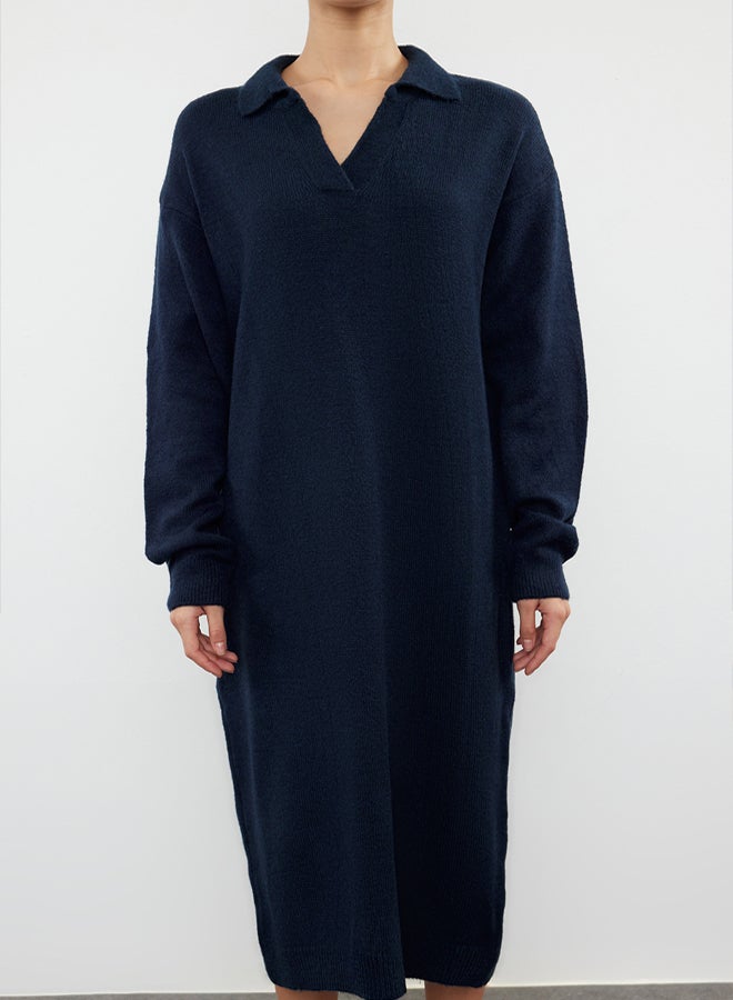 trendyol Navy Blue More Sustainable Midi Soft Texture Knit Dress - Image 3