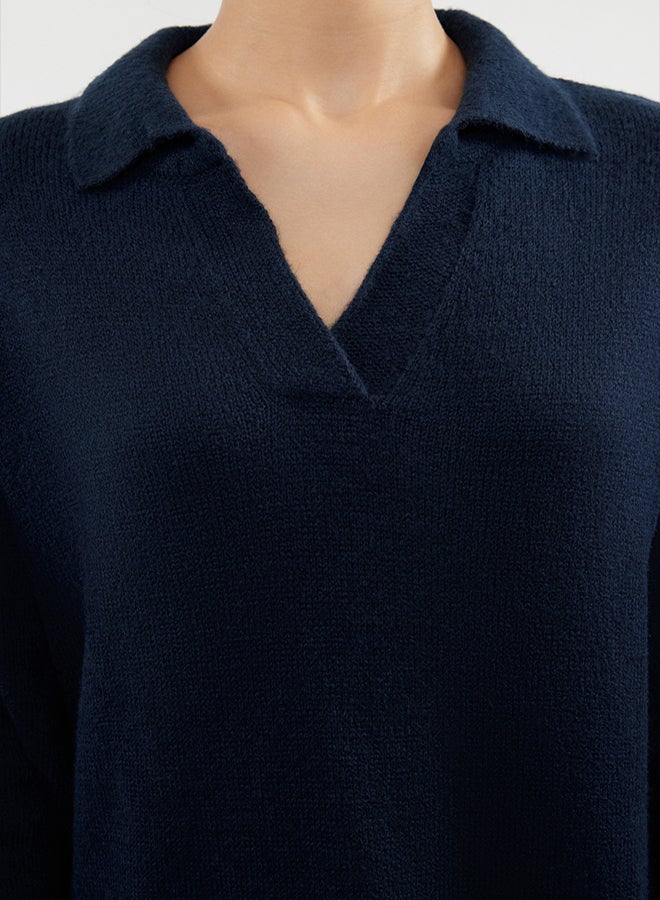 trendyol Navy Blue More Sustainable Midi Soft Texture Knit Dress - Image 4