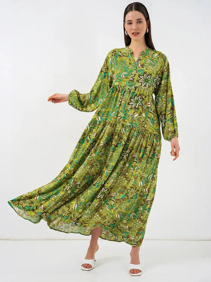 Big Dart Green BDART Patterned V-Neck Maxi Dress for Women | Best Price UAE