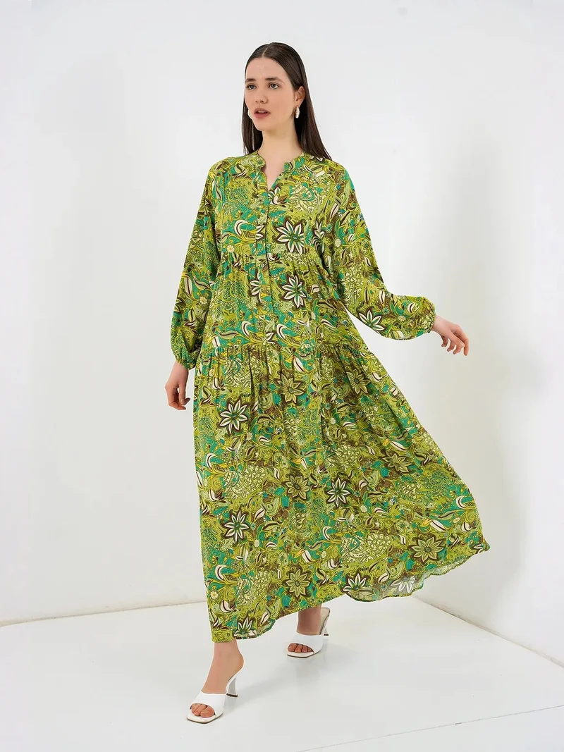 Big Dart Green BDART Patterned V-Neck Maxi Dress for Women | Best Price UAE