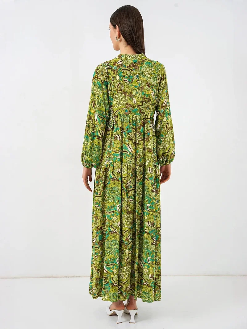 Big Dart Green BDART Patterned V-Neck Maxi Dress for Women | Best Price UAE