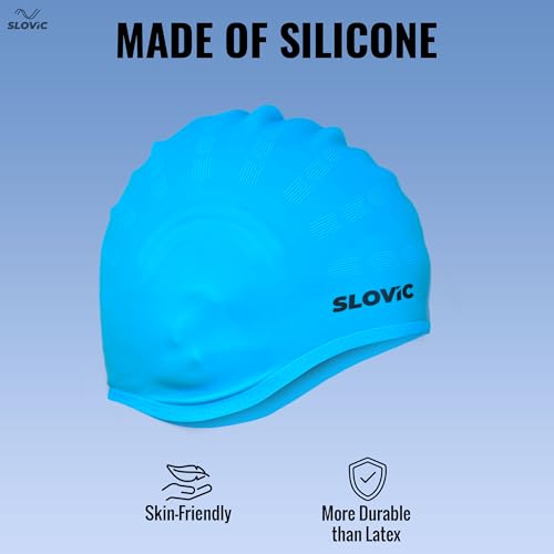 Slovic Swimming Cap for Men & Women [Light Blue] | Swimming Caps for Women with Long Hair | Swimming Accessories for Men & Women |Unisex & Waterproof Silicon Cap to Prevent Chemical Damage | Free Size - Image 3
