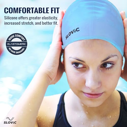 Slovic Swimming Cap for Men & Women [Light Blue] | Swimming Caps for Women with Long Hair | Swimming Accessories for Men & Women |Unisex & Waterproof Silicon Cap to Prevent Chemical Damage | Free Size - Image 5