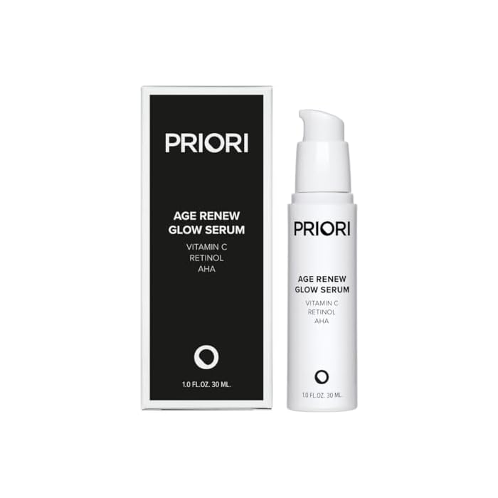 Priori Skincare Age Renew Glow Serum, Vitamin C, Retinol, AHA, Advanced Anti-Aging Radiance Boosting Formula, Dark Spot & Wrinkle Reduction, Firmness, Glowing Complexion, 1 fl oz