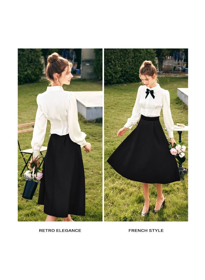 Olrain French Satin Shirt Women's Autumn Vintage Palace Style Top Off-white S - Image 2