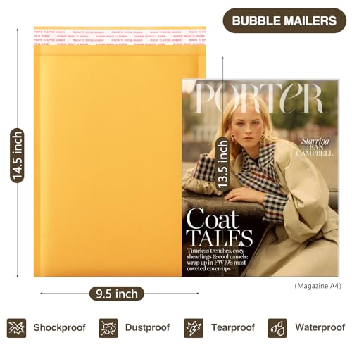 UCGOU Kraft Bubble Mailers 9.5x14.5 Inch 25 Pack Usable Size 9.5x13.5 Yellow Padded Envelopes #4 Large Mailing Package Self Sealing Tear Resistant Boutique Bulk Mail Shipping Bag for Makeup Supplies - Image 2