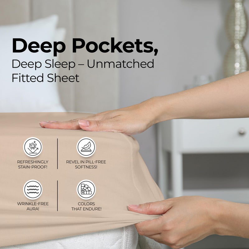 Utopia Bedding Full Fitted Sheet - Bottom Sheet - Deep Pocket - Soft Microfiber - Shrinkage and Fade Resistant - Easy Care -1 Fitted Sheet Only (Beige) - Image 4