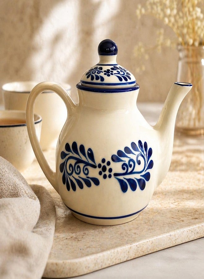 Casa Fiesta Designs إبريق شاي تالافيرا، إبريق شاي مكسيكي بثلاثة أكواب مع غطاء، سعة 700 مل / 23 أونصة، غلاية شاي سيراميكية مزخرفة للشاي والقهوة والمشروبات العشبية، تصميم أبيض مزهر على الطراز الاستعماري الأبيض - Image 2