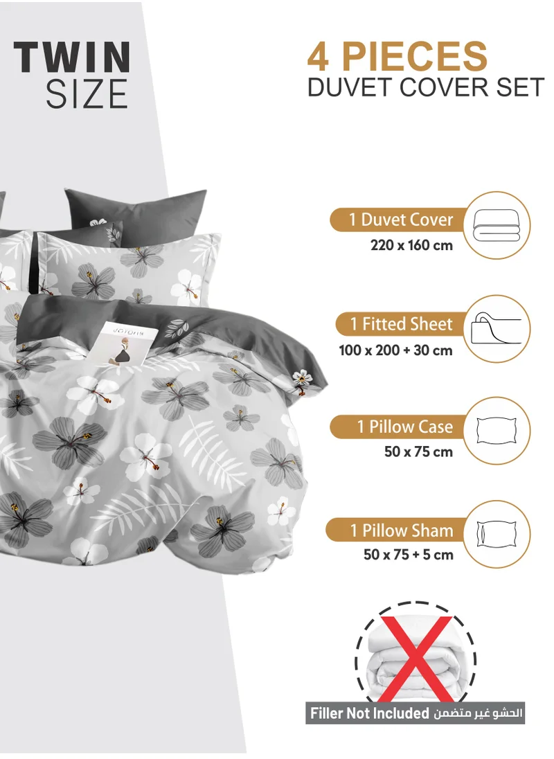 Donetella Duvet Cover Set 4-Pcs Single Size Printed Bed Set With 1 Duvet Cover(160 x 220 CM) 1 Fitted Sheet 1 Pillow Sham And 1 Pillow Case (Without Filler),Star Dust