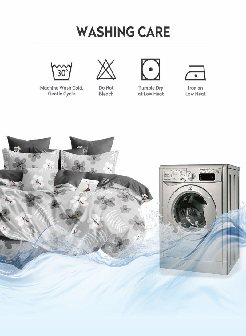 دوناتيلا طقم غطاء لحاف 4 قطع طقم سرير مطبوع مقاس مزدوج يناسب (160 * 220 سم) مع ملاءة جاهزة وسادة شام وأكياس وسائد (بدون حشو) ، رمادي لافندر - Image 5