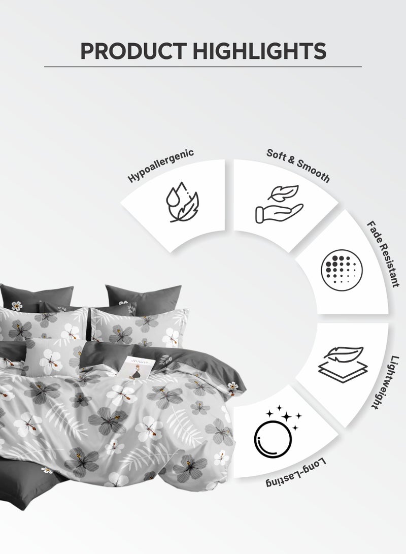 دوناتيلا طقم غطاء لحاف 4 قطع طقم سرير مطبوع مقاس مزدوج يناسب (160 * 220 سم) مع ملاءة جاهزة وسادة شام وأكياس وسائد (بدون حشو) ، رمادي لافندر - Image 4