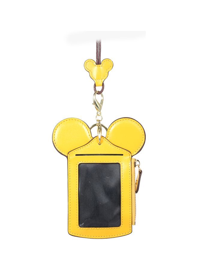 NIBEMINENT Cartoon Design Leather Card Holder With Key Ring And Lanyard Yellow 