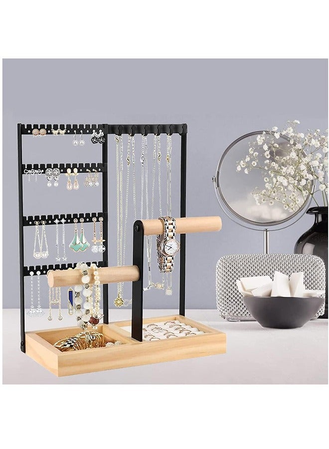 XiuWoo 4 Tier Jewelry Organizer Stand Necklace Holder Necklace Holder Stand with Wooden Tray Jewelry Holder Stand for Rings Earrings Necklaces Bracelets White Jewelry Stand  - Image 2