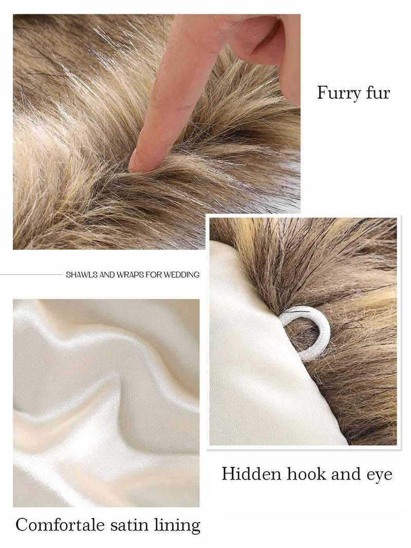 EASEDAILY شالات الفراء النسائية من EASEDAILY ولفائف الزفاف وشال الفراء المزيف مع بروش للعروس وصديقات العروس (أبيض) (بني، الولايات المتحدة 4-14 (S-M)) - Image 4